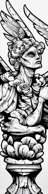 Free angel bookmark to color featuring serious angel statue